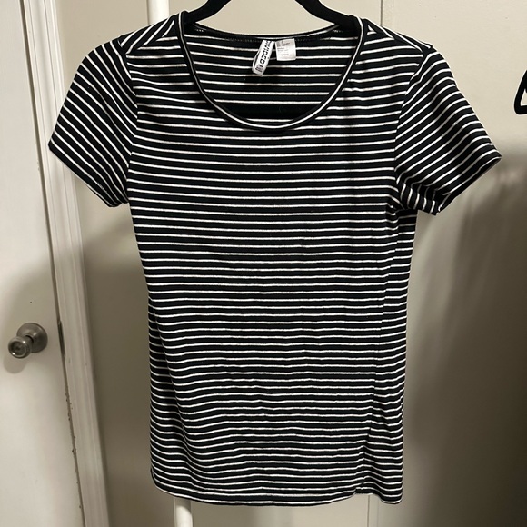 Divided Tops - Divided H&M Women’s Black and White Striped Shortsleeved Shirt size small
